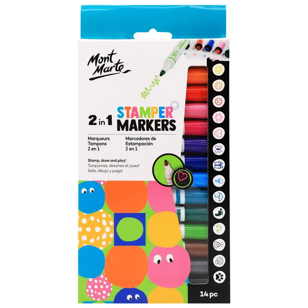 2 in 1 Stamper Markers 14pcs, by Mont Marte, coloring and painting, ages 3+