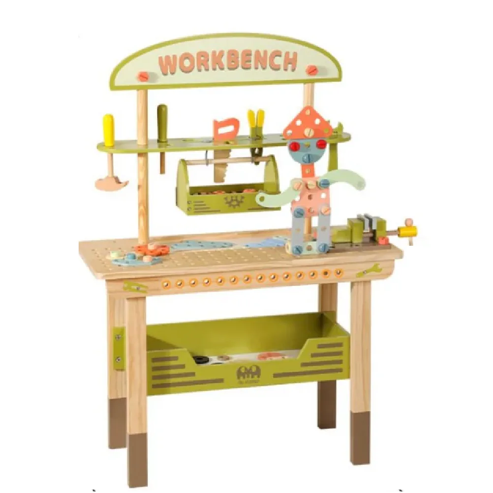 Wooden Large Green Worktop Tool Bench, by One Elephant, wooden pretend toys, ages 1 to 4